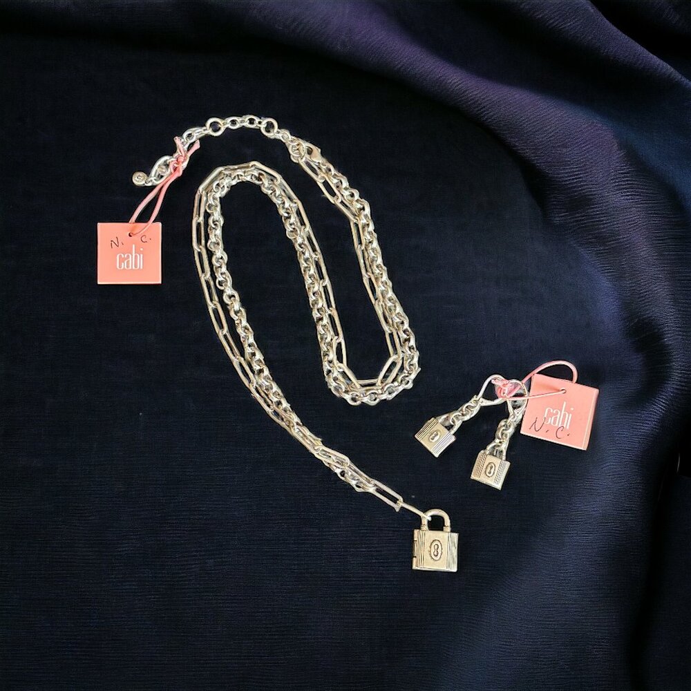 CAbi Silver Tone LOCK IT Necklace Earrings Set NEW - Picture 4 of 4